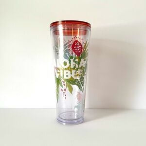 Starbucks Aloha Vibes 24oz Hawaii Cold Cup Tumbler Tropical Floral Clear Red Lid